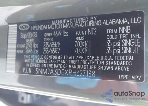 2024 Hyundai Tucson Se z USA, uszkodzony, nr VIN 5NMJA3DEXRH327138